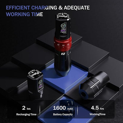 EZ P3 Pro Tattoo Gun Machine - 6 Strokes 2.0, 2.4, 2.8, 3.3, 3.7, 4.2mm Tattoo Machine Pen with OLED Digital Display 1600mAh Battery Power Tattoo Supply (Matte Red)