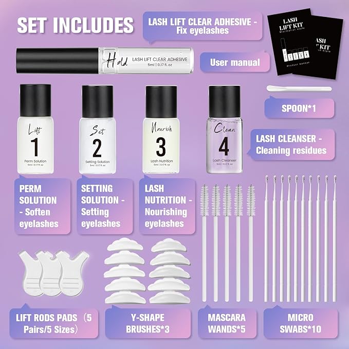 Lash Lift Kit Eyelash Perm Kit Eyelash Lift Kit Easy for Beginner and Professional Lash Perm Kit Achieve Salon-Quality Lashes Lift with Effective Result 5 * 5 ml