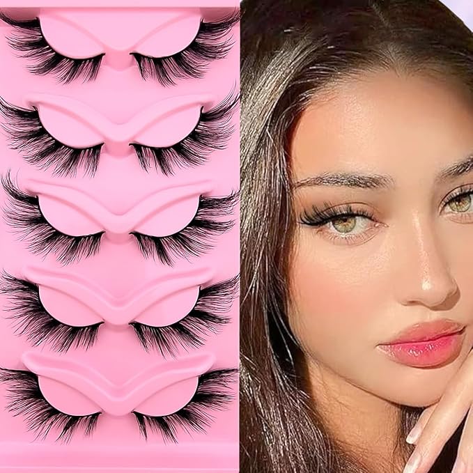 Fox Eye Lashes Wispy Eyelashes 21mm Long Cat-Eye Lashes Angel Wing Lashes Faux Mink False Eyelashes Natural Look 5 Pairs pack(XF03)