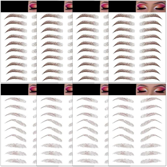 8 Sheets Eyebrows Tattoo Waterproof, 72 Pairs Eyebrow Tattoo Stickers Temporary Eyebrow Tattoos for Women & Girl, Fake Eyebrows Peel Off False 4D Hair-like Instant Transfer Brows