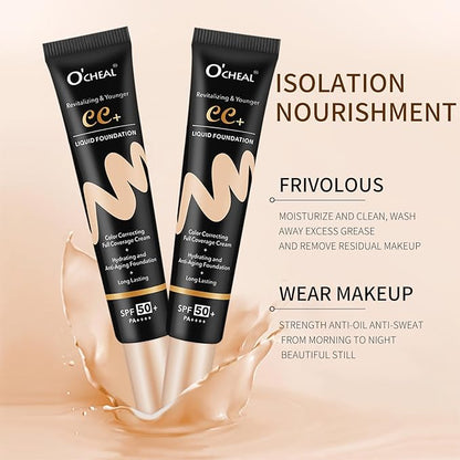 O'CHEAL Full Coverage Lightweight Natural Color CC Cream and 3PCS Black 4D Telescopic Mascara Waterproof