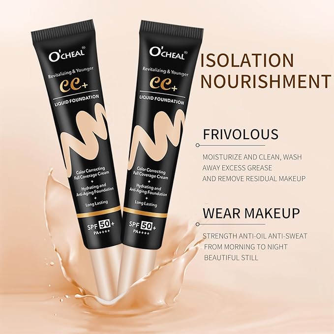 O'CHEAL Full Coverage Lightweight Natural Color CC Cream and 3PCS Black 4D Telescopic Mascara Waterproof