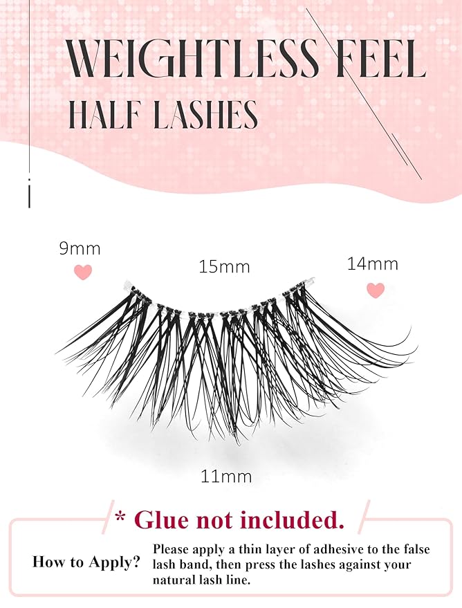 Wispy Half Lashes - Natural Corner Lashes 3/4 False Eyelashes Clear Band W08