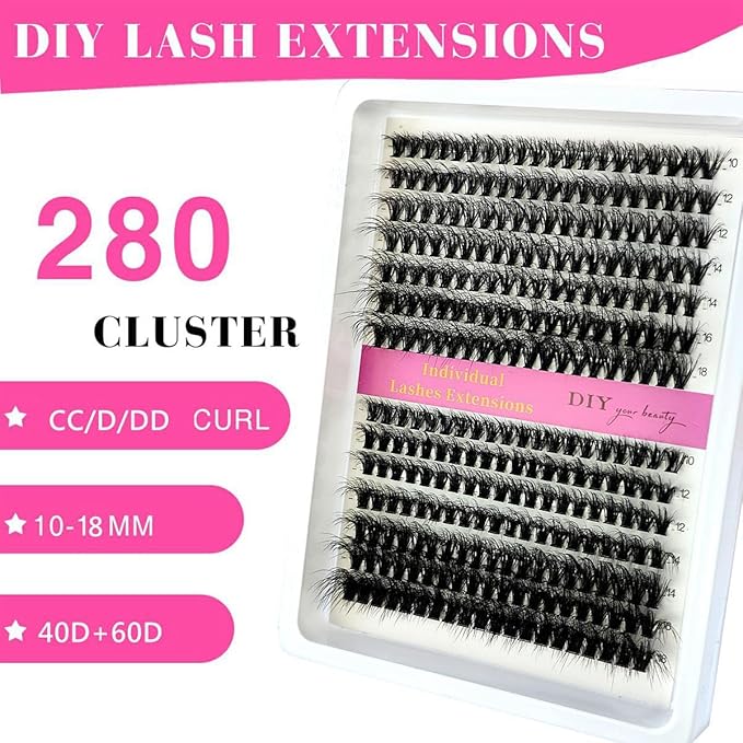 HBZGTLAD Fluffy Cluster Lashes 40D60D80D100D120D Natural Thick Eyelash Clusters D Curl Individual Lashes DIY Eyelashes Extension (14Rows 40P60P)