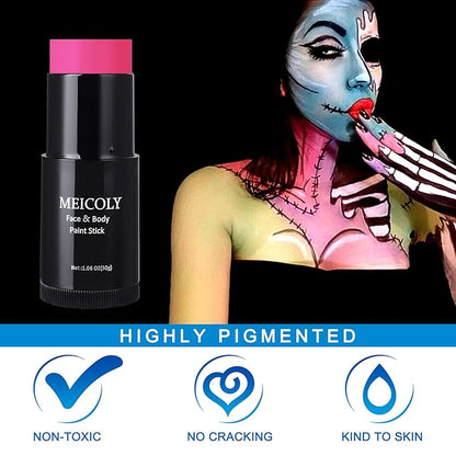 MEICOLY Pink Face Paint Stick(1.06Oz),Waterproof Sweatproof Pink Eye Black Softball/Baseball/Football,Cream Body Paint,Blendable Face Painting for Halloween Special Effects SFX Makeup