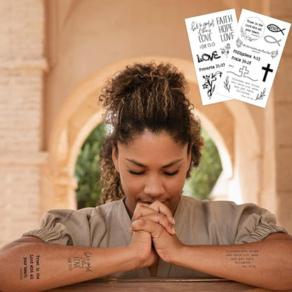 72PCS Christian Temporary Tattoos For Adults Inspirational Bible Verse Quotes Suitable Tattoos Stickers For Believers As Well As Women And Men