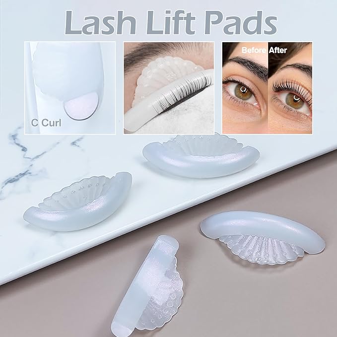 Lash Lift Shields Eyelash Perm Pads Silicone 16Pcs / 8 Sizes Lash Lift Rods Reusable Lifting Pads (White Peal)