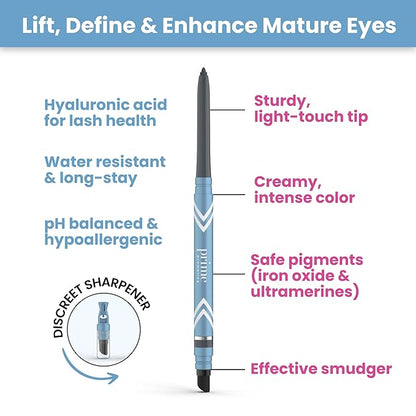 PrimeEyes Glide Eyeliner for Mature Women – Water-Resistant, Long-Stay and Mess-Proof – Gel Cream Texture, Discreet Sharpener and Effective Smudger (Wood (brown))
