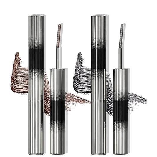 2 Colors Extra Slim Black Brown Mascara with Metal Brush, No Clumping, Smudge-Proof, Long Lasting, No Flaking, and curling iron wand mascara - Black & Brown