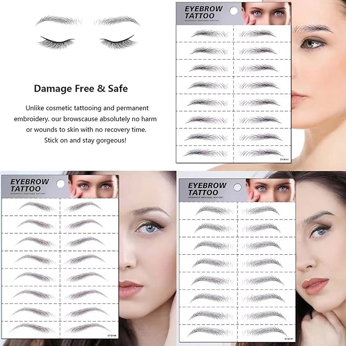 Black Eyebrows Tattoo 6 Sheets, Hair-like Popular Fake Eyebrows Waterproof Long-lasting 3-5 days 4D Realistic Makeup Tattoo, Eyebrow Transfer Sticker for Women Girls