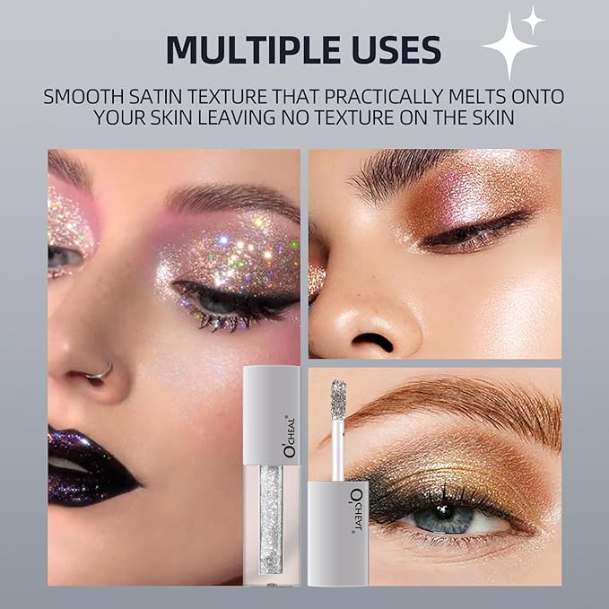 O'CHEAL Shining Liquid Metallic Eyeshadow, Quick-Drying, Long-Lasting, One-Swipe Pigmented Coverage,High Pigment Colored Metallic Eyeshadow Stick Eyeliner 01#