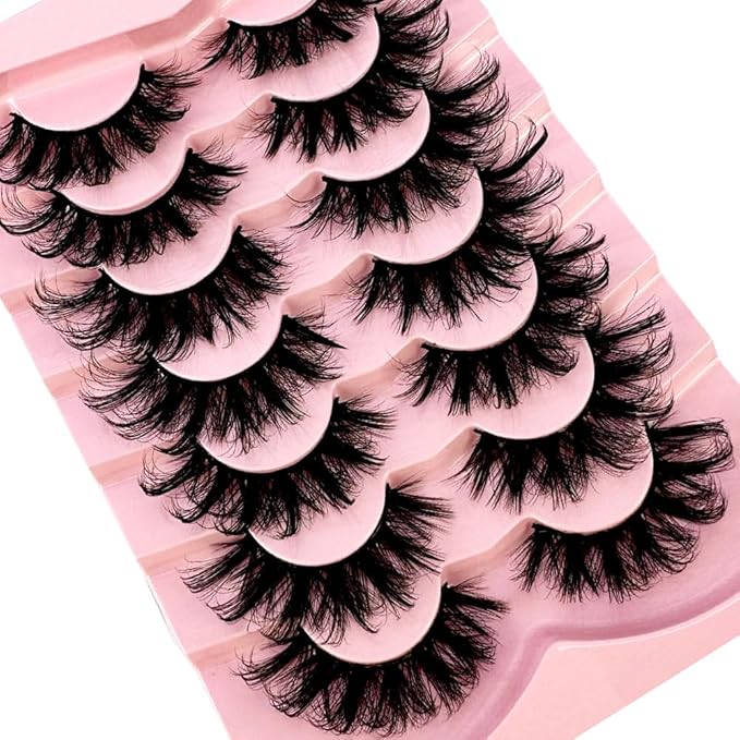 HBZGTLAD NEW 7pairs Cat eye Eyelashes 3D Natural False Lashes 5d Fluffy Soft Cross Manga Lashes Wispy Natural Eyelash Extension Makeup (108)