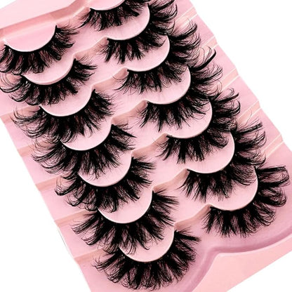HBZGTLAD NEW 7pairs Cat eye Eyelashes 3D Natural False Lashes 5d Fluffy Soft Cross Manga Lashes Wispy Natural Eyelash Extension Makeup (108)