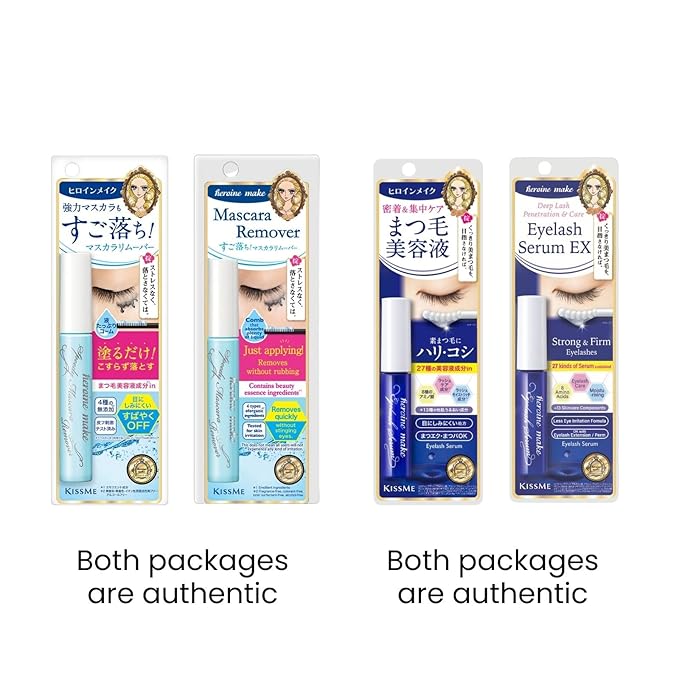 HEROINE MAKE by KISSME Mascara Duo Set | 2 Full-Size - Eyelash Primer EX, Strengthening & Conditioning Treatment + Gentle Eye Makeup Remover for Waterproof Mascara, Fast-Acting Cleanser
