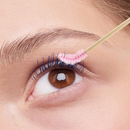 Tbestmax 300 Disposable Mascara Wands Eyelash Brush Spoolies for Eye Lash Extension Eyebrow Bamboo Stick Pink