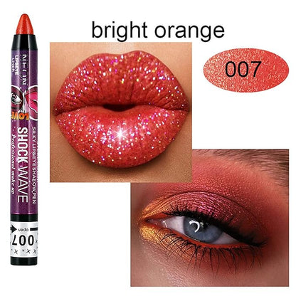 Vtrem 4 Colors Orange Purple Brown Coffee Shimmer Glitter Eyeshadow Pen Lip Pen 2-in-1 Lying Silkworm Highlighter Eye Shadow Pen Waterproof Long Lasting Eye Shadow Set Pen Eyeliner Kit