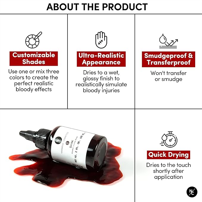 Alcohol Drying Blood, Ultra-Realistic Fake Liquid Blood, SFX Makeup for the Stage, Film, Halloween, and Cosplay - Dark 16.9 fl oz (500ml)