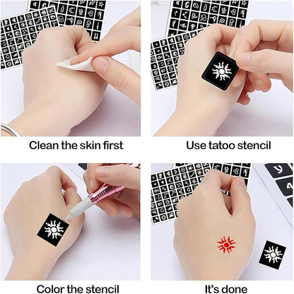 Temporary Tattoo Stencils, 20 Sheets Henna Tattoo Stencil Kit for Women Girls Kids and Boys Face Body Paint DIY Art Reusable Glitter Tattoo Stencils Pack Scorpion Monkey