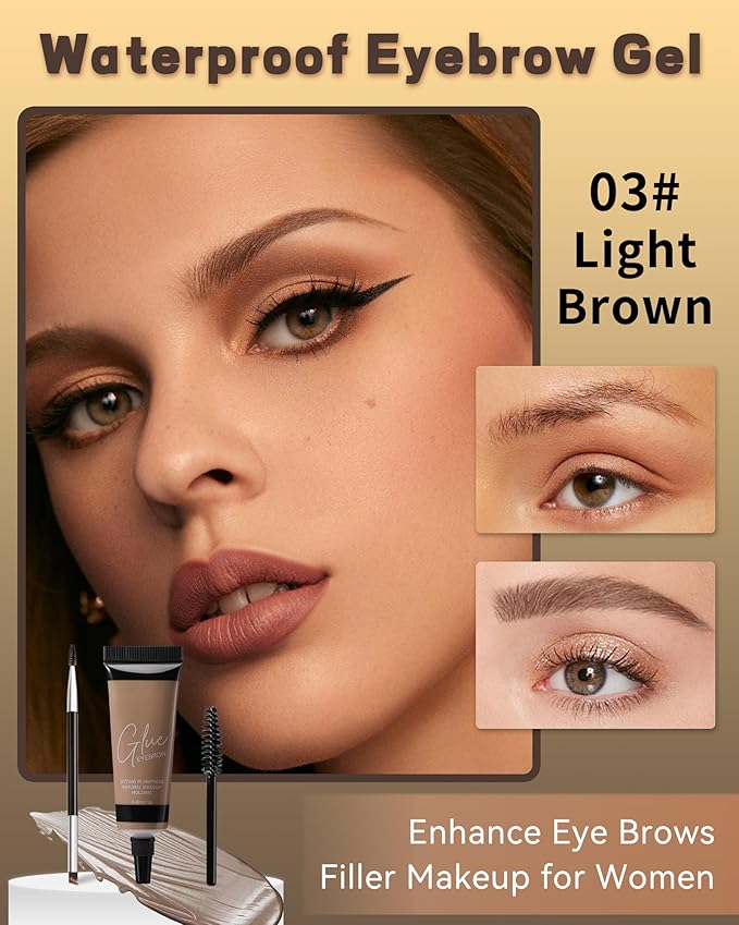 Waterproof Eyebrow Gel Light Brown,Sweat-Proof Longwear Strong Hold Tinted Brow Gel, Vegan,Cruelty-Free, Brow Glue Mascara for Eyebrows with Eyebrow Brush, Enhance Eye Brows Filler Makeup for Women-03