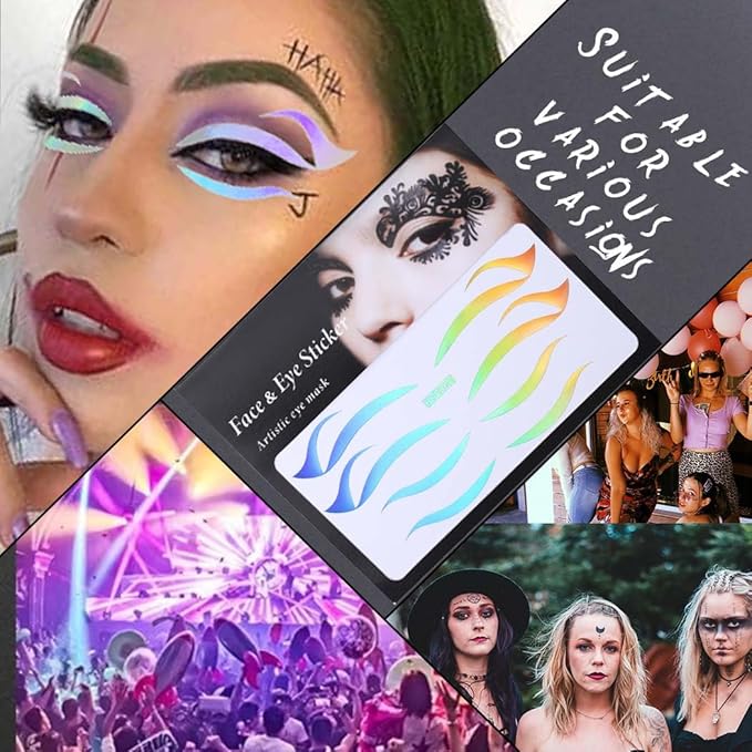 Uranian Holographic Eyeliner Stickers Temporary Self-adhesive Eyeshadow Sticker for Women Girls Spider Web Stars Eyelid Tape Wing Eye Makeup Stickers for Halloween Carnival Club Festival Party (Set 1)
