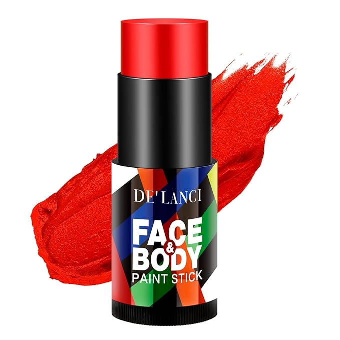 Red Face Body Paint Stick for Clown Zombie Halloween Makeup, DE’LANCI Cream Blendable Face Painting Sticks, SFX Special Effects Joker Santa Claus Costume Party Pigmented Body Painting