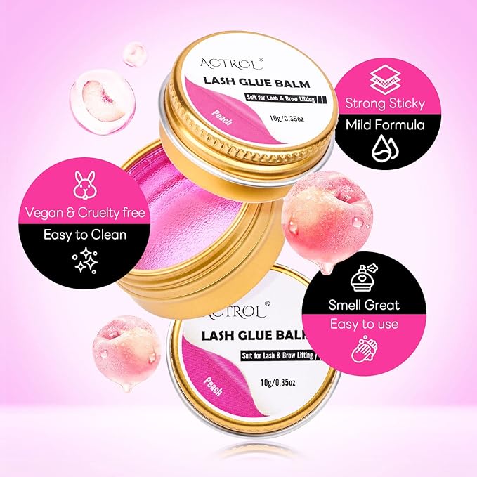 Lash Lift Glue Balm Eyelash Lifting Perm Peach Strong Hold Lash&Brow Perm Glue Balm Brow Adhesive Powerful Sticky Brow Lamination 0.35Oz/10G
