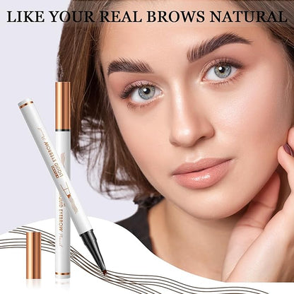 Microblading Eyebrow Pen-Upgraded Eye Brow Pencils for Women Brown with Micro-Fork Tip Applicator, Smudge-Proof and Waterproof Eyebrow Pencil for Natural Hair-Like, Last All-Day, Dark Brown