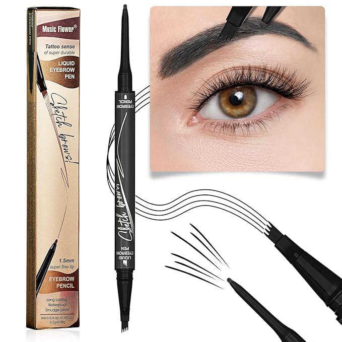 4 Tiped Microblading Eyebrow Pen 2 in 1 Waterproof Eyebrow Pencil Waterproof Eyebrow Kit Double Head Brown Eyebrows Eyebrow Microblading Pen natural Long-Lasting