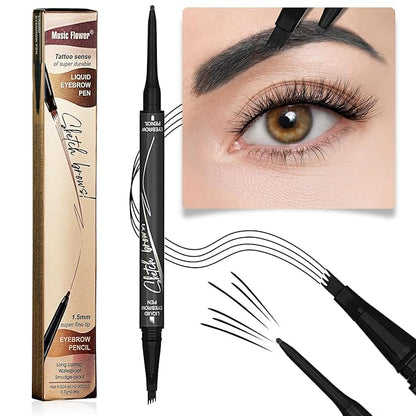 4 Tiped Microblading Eyebrow Pen 2 in 1 Waterproof Eyebrow Pencil Waterproof Eyebrow Kit Double Head Brown Eyebrows Eyebrow Microblading Pen natural Long-Lasting