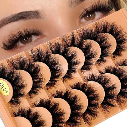 HBZGTLAD NEW 7pairs Cat eye Eyelashes 3D Natural False Lashes 5d Fluffy Soft Cross Manga Lashes Wispy Natural Eyelash Extension Makeup (MY-01)