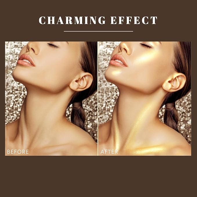 Body Glitter Spray, Moisturizing Bronze Body Shimmer Luminizer Glow Illuminator Quick-Drying and Non-Sticky Liquid Highlighter Spray for Face Hair Glitter, 60ML -Champagne Gold