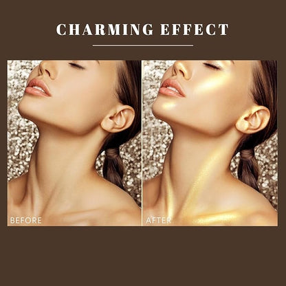 Body Glitter Spray, Moisturizing Bronze Body Shimmer Luminizer Glow Illuminator Quick-Drying and Non-Sticky Liquid Highlighter Spray for Face Hair Glitter, 60ML -Champagne Gold