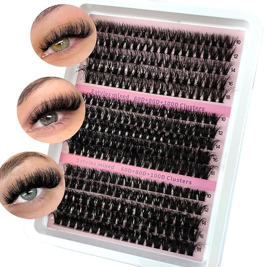 HBZGTLAD Fluffy Cluster Lashes 40D60D80D100D120D Natural Thick Eyelash Clusters D Curl Individual Lashes DIY Eyelashes Extension (290pcsDDCurl60D80D100D)