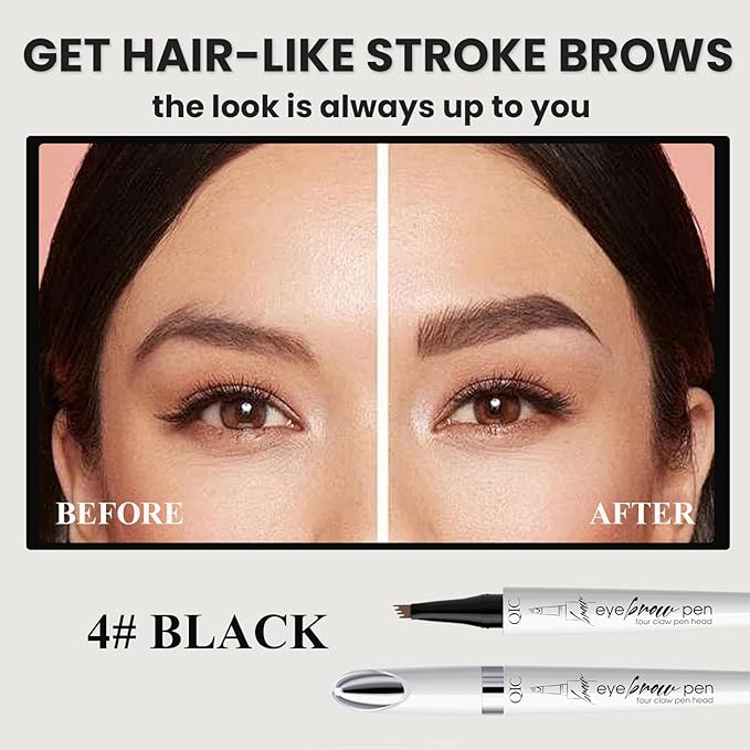 Upgraded Microblading Eyebrow Pen, 4-Fork-Tip Magical Eyebrow Pencil, 3D Natural Hair-Like Brows Makeup, Waterproof & Long-Lasting for All Day, Christmas Gift for Mom Wife or Girlfriend, Black