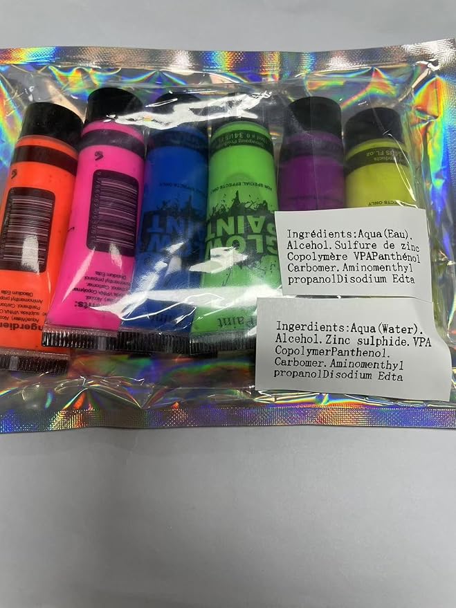 6 PCS Glow Body Paint Set,Glow in Dark Face Glitter Paint Body Glow Powder Neon Party Supplies Facial Highlighter Kits for Adults&Kids,Body Makeup