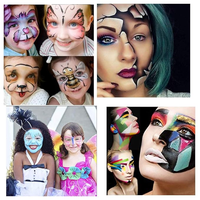 Face Paint Kit for Kids Adults, Professional Black White Paint Face Body Painting, 15 Colors with 2 Paint Brushes 32 Stencils, Hypoallergenic Safe Non-Toxic, Ideal Halloween Party Festivals Costumes