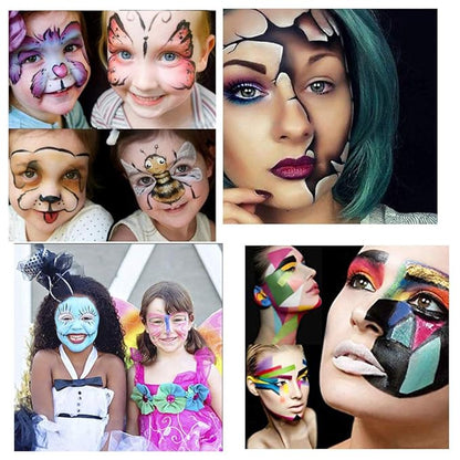 Face Paint Kit for Kids Adults, Professional Black White Paint Face Body Painting, 15 Colors with 2 Paint Brushes 32 Stencils, Hypoallergenic Safe Non-Toxic, Ideal Halloween Party Festivals Costumes