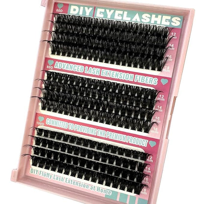 HBZGTLAD Fluffy Cluster Lashes 40D60D80D100D120D Natural Thick Eyelash Clusters D Curl Individual Lashes DIY Eyelashes Extension (216pcs 60D+80D+100D)