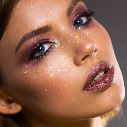 Glitter Face Makeup Patches, Face Makeup Patches, Gold Glitter Freckles Face Tattoo, Glitter Freckles, Sparkle Makeup Patches, Waterproof Face Glitter Speckles Patches for Women (A-Gold)