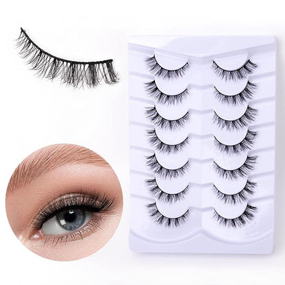 Fluffy Natural Lashes 12mm Clear Band Cat Eye False Eyelashes Short Fake Lashes Wispy - 7 Pairs, ZT93
