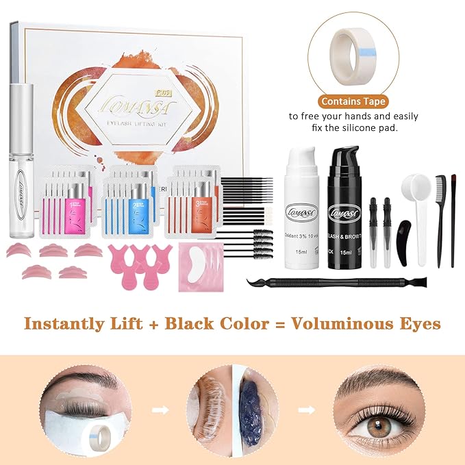 Lash Lift and Black Kit, Instant Fuller Eyelash Lift Brow Lamination Kit with Black Colors, Fast Quick Lifting and Voluminous Coloring, Achieve Salon-Quality Results