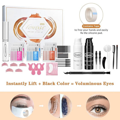 Lash Lift and Black Kit, Instant Fuller Eyelash Lift Brow Lamination Kit with Black Colors, Fast Quick Lifting and Voluminous Coloring, Achieve Salon-Quality Results
