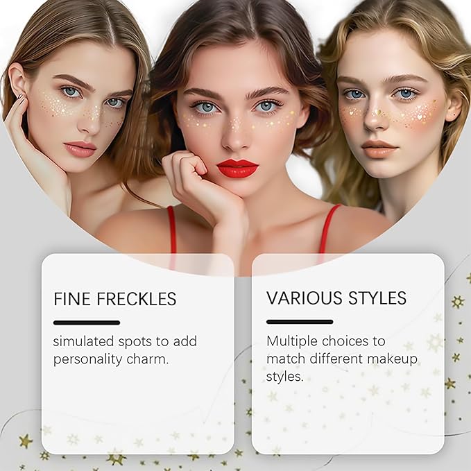 Face Glitter Freckles Tattoo, Sliver Glow Up Makeup Patches, Face Glitter Makeup Speckles Patches, Cute Glitter Makeup Accessories for Women Cosmetic Glitter for Face - 10 Counts (Sliver #01)
