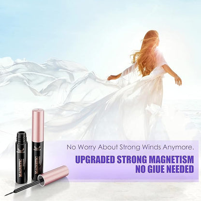 Magnetic Lashes [10 Pairs], Premium Natural Looking Magnetic Eyelashes with Eyeliner Kit，Reusable Lightweight Wispy Strong Magnetic Eyelashes with Applicator and Tweezers, No Glue Needed