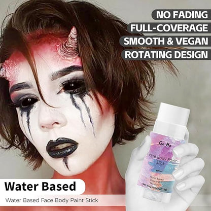 Go Ho Water-Based Clown White Face Paint Stick, Cream to Powder Face Painting, Easy-to-use Body Paint for Halloween SFX Zombie Skeleton Vampire Clown Cosplay Costume Makeup, 0.63oz