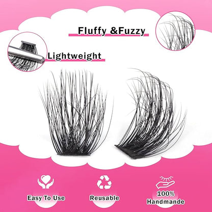 FANXITON DIY Lash Extension Kit Full Lash Clusters 288 pcs Thick Lash Clusters Kit D 10-18 mm Cluster Eyelash Extension Kit with Lash Bond and Seal Lash Tweezers Individual Lashes For Beginners