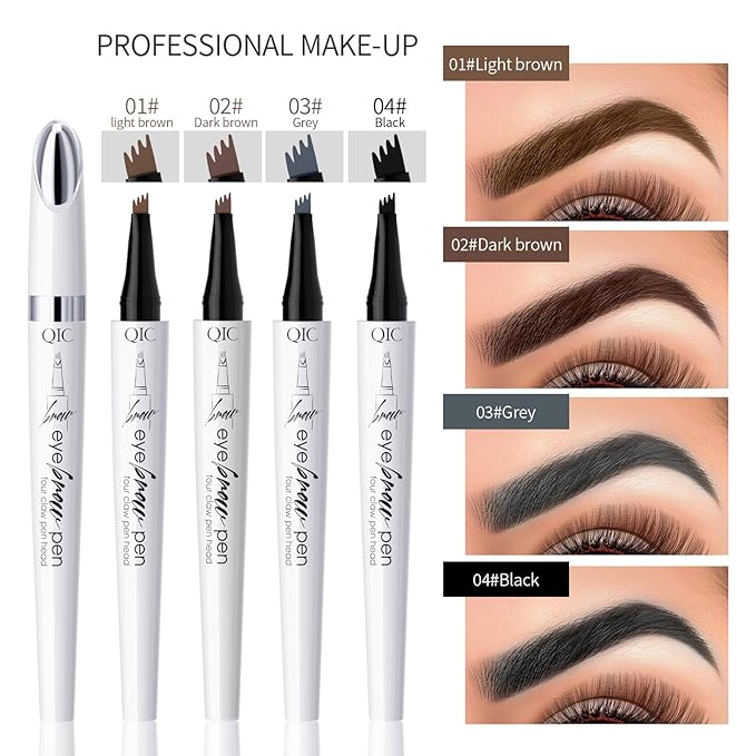 2024 New Magic Eyebrow Microblading Pen, 4-Tipped 3D Waterproof Microblading Eyebrow Pencil Contouring Pen, Natural Long-Lasting Fine Stroke (Dark Brown)