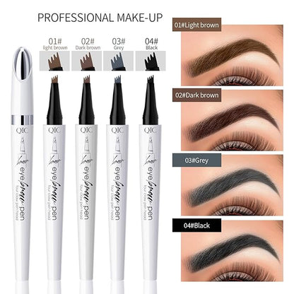 2024 New Magic Eyebrow Microblading Pen, 4-Tipped 3D Waterproof Microblading Eyebrow Pencil Contouring Pen, Natural Long-Lasting Fine Stroke (Dark Brown)