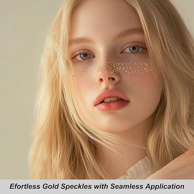 Glitter Freckles Face Tattoo - 6 PCS Gold Makeup Speckles, Glow Up Patches for Face