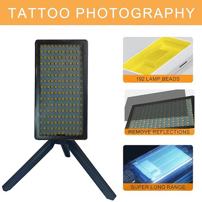 LED Rechargeable Tattoo Fill Light - Tattoo Photography Aid - 192 Lamp Beads, Circular Polarizer Filter, Kit